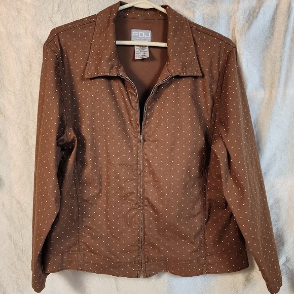 Pre-owned FDJ French Dressing Stretch Denim Zip Front Jacket Chocolate Brown 14 - Picture 1 of 10